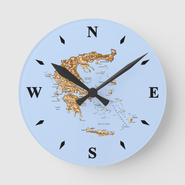 Greece Map Clock Runde Wanduhr (Vorderseite)