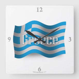 Greece Waving Flag Quadratische Wanduhr
