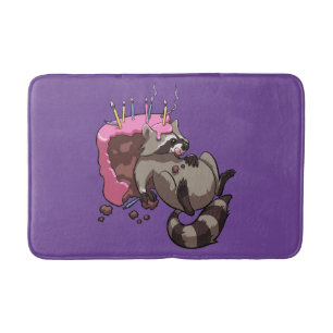 Greedy Raccoon Full of Birthday Cake Cartoon Badematte