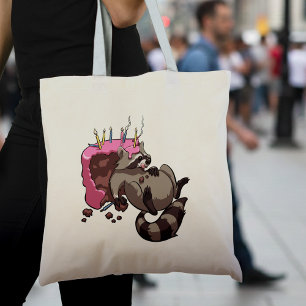 Greedy Raccoon Full of Birthday Cake Cartoon Tragetasche