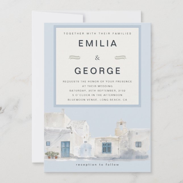 Greek Blue Destination Wedding | Elegant  Einladung (Vorderseite)
