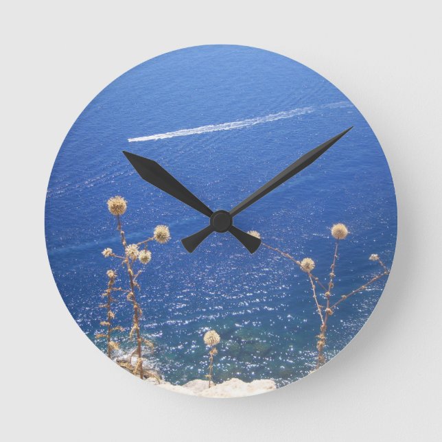 Greek Blue Sea Runde Wanduhr (Vorderseite)