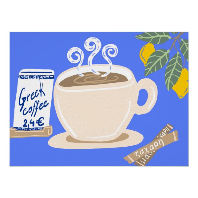 Greek Coffee & Lemon Branch Mediterranean Poster (Vorderseite)