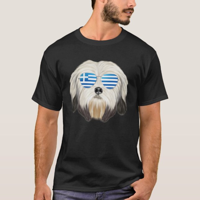 Greek Flag Lowchen Dog Greece Pocket T-Shirt (Vorderseite)