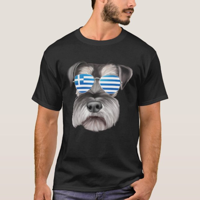 Greek Flag Miniature Schnauzer Dog Greece Pocket T-Shirt (Vorderseite)