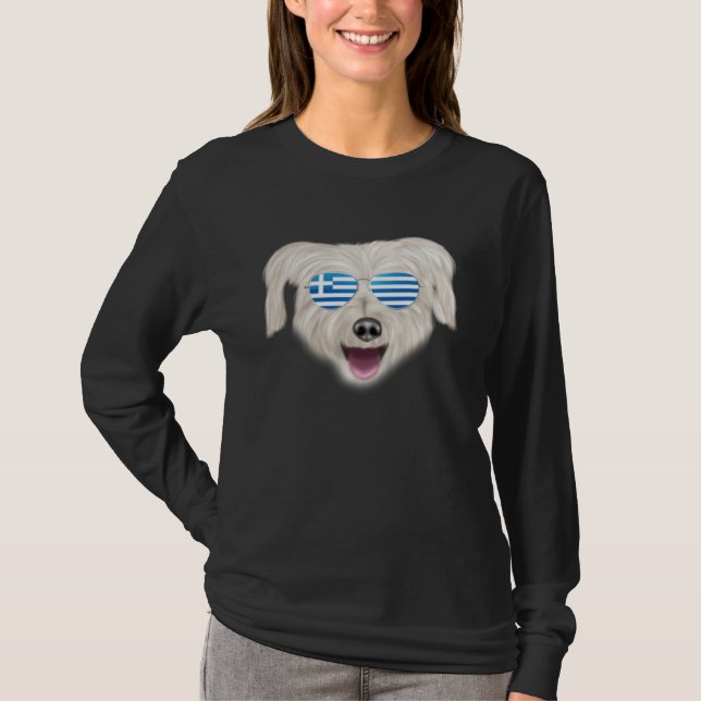 Greek Flag Pyrenean Shepherd Dog Greece Pocket T-Shirt (Vorderseite)