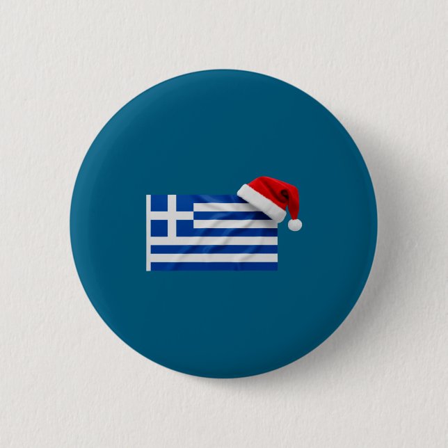 Greek Flag Santa Hat Funny Greece Christmas Holida Button (Vorderseite)