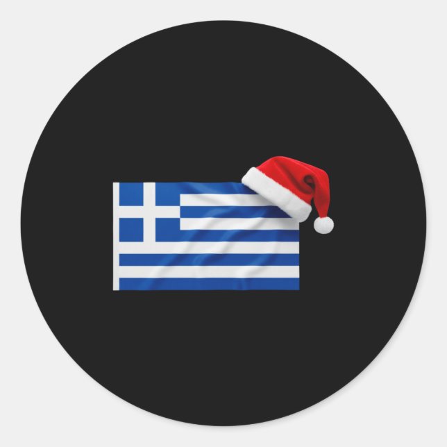 Greek Flag Santa Hat Funny Greece Christmas Holida Runder Aufkleber (Vorderseite)