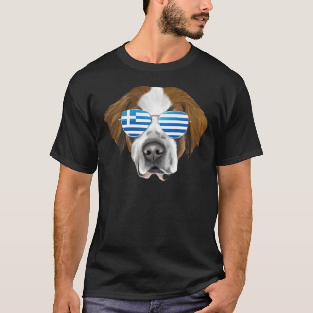 Greek Flag St Bernard Dog Greece Pocket T-Shirt (Vorderseite)
