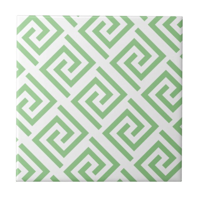 Greek Key Patterns White Sage Green Custom Classy Fliese (Vorderseite)