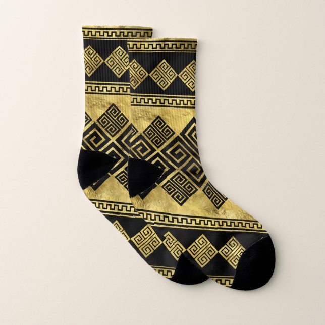 Greek Meander - Greek Key Black and gold Socken (Paar)
