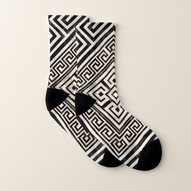 Greek Meander - Greek Key Black and White Marble (Paire)