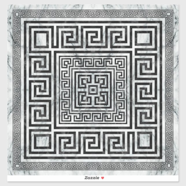 Greek Meander - Greek Key Black and White Marble Aufkleber (Blatt)