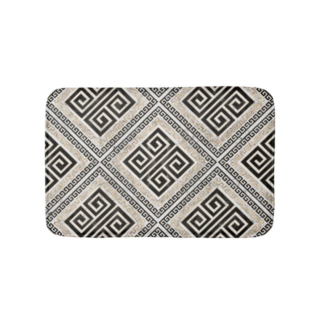 Greek Meander - Greek Key Black and White Marble Badematte (Vorderseite)