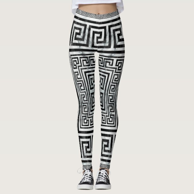 Greek Meander - Greek Key Black and White Marble Leggings (Vorderseite)