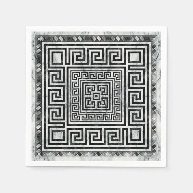 Greek Meander - Greek Key Black and White Marble Serviette (Vorderseite)