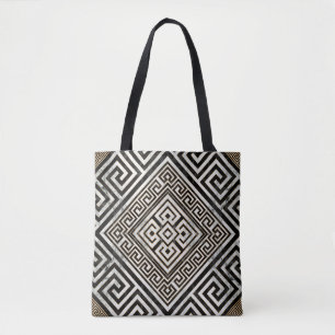 Greek Meander - Greek Key Black and White Marble Tasche
