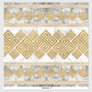 Greek Meander - Greek Key White Marble and Gold Aufkleber