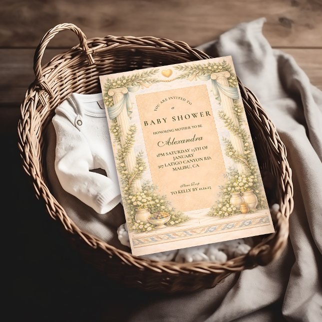Greek Neutral Floral Baby Shower Einladung (Von Creator hochgeladen)