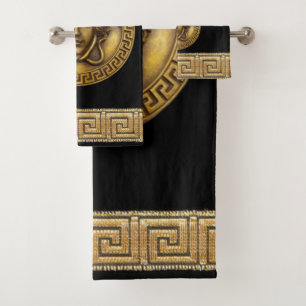 Greek Revival Gorgone / Medusa und Mäander-Schlüss Badhandtuch Set