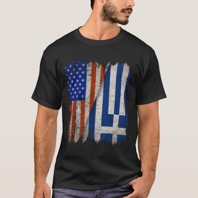 GREEK ROOTS Halbamerikanische Flagge USA GRIECHENL T-Shirt (Vorderseite)