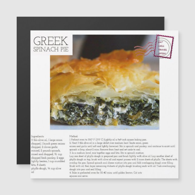 GREEK Spinach Pie Magnetische Rezept Postkarte (Vorne/Hinten)