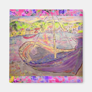 greek  village sunset drip magnet