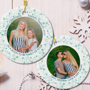 Greem Ditsy Snowflake Foto Keramik Ornament