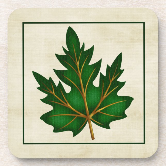Green 1 Leaf Fall Season Themed Cork Untersetzer (Vorderseite)