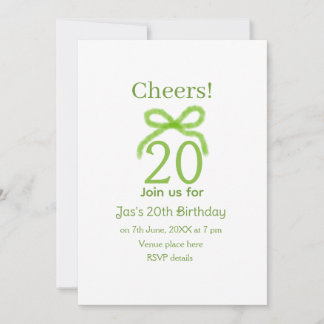green 20th birthday bow watercolor name bold retro einladung