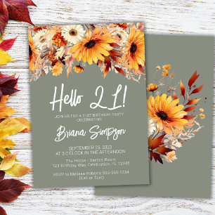 Green 21st Birthday Fall Floral Invitation