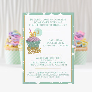 Green 30th Birthday Cake Smash Party Invitation
