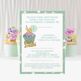 Green 30th Birthday Cake Smash Party Invitation