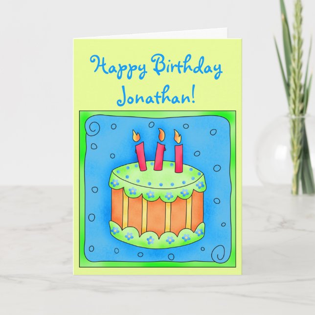 Green 3 Birthday Card mit Cake Karte (Vorderseite)