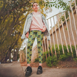 Green 3d Squares Capri Leggings