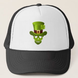 Green 4 Leaf Kleeblatt Skull und Grüner Hut Truckerkappe