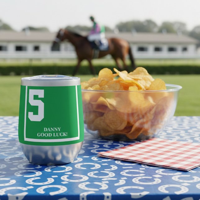Green 5 Personalisiert Derby Race (Root for your favorite horse racing fan with this personalized saddle cloth thermal wine tumbler)