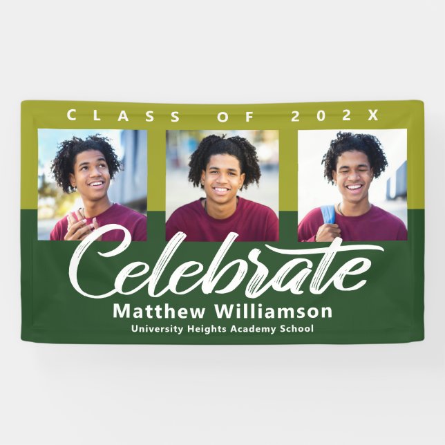Green Abschluss 3 Foto Fett Script Modern Einfach Banner (Horizontal)