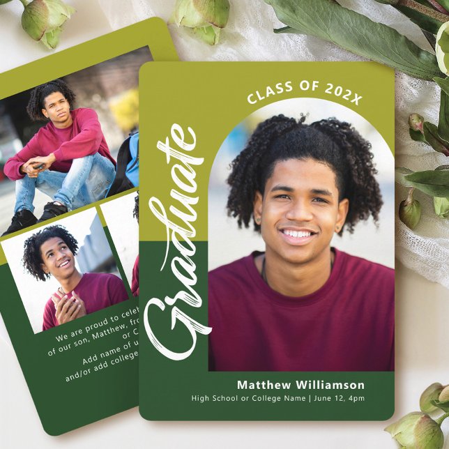 Green Abschluss 4 Foto Bold Arch Script Modern Ankündigung (Von Creator hochgeladen)