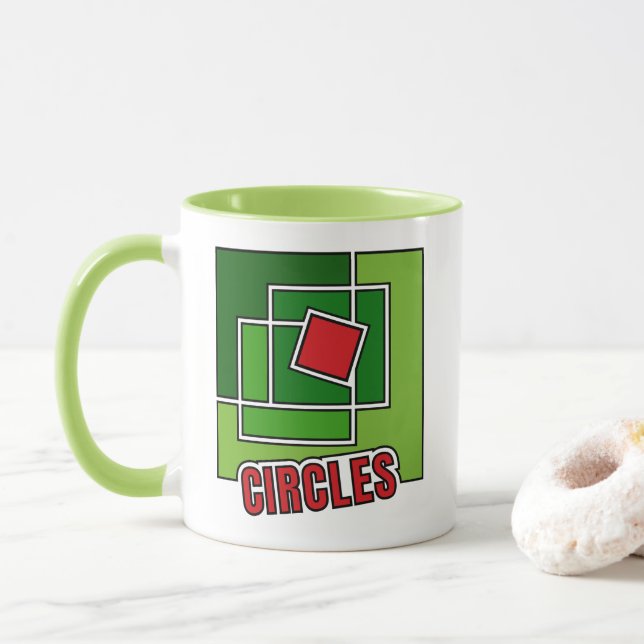 Green Abstraction with Twisted Red Square Tasse (Mit Donut)