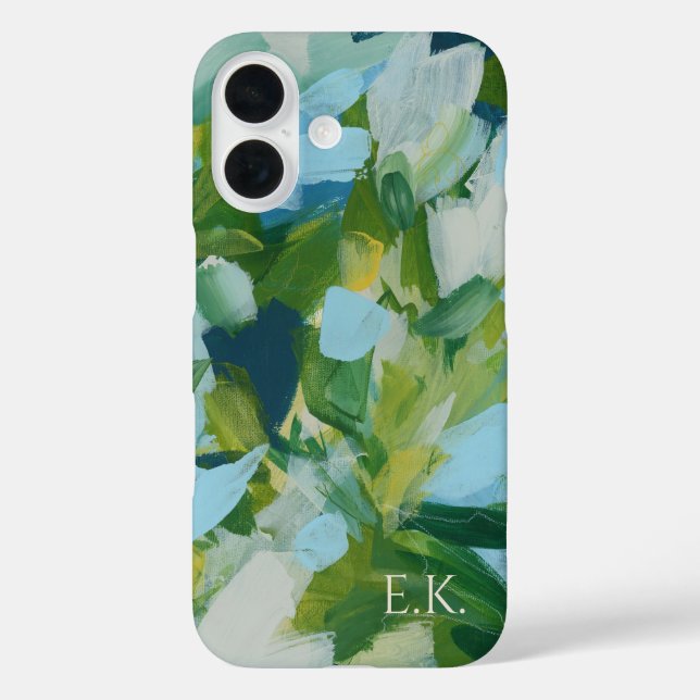 Green Abstrakt Art Monogram Individuelle Name iPhone 16 Hülle (Rückseite)