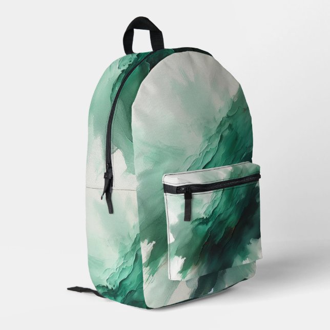 Green Abstrakt Emerald Vibes Bedruckter Rucksack (Rückseitige Ecke links)
