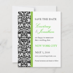 Green Accented Damask Save the Date Einladung