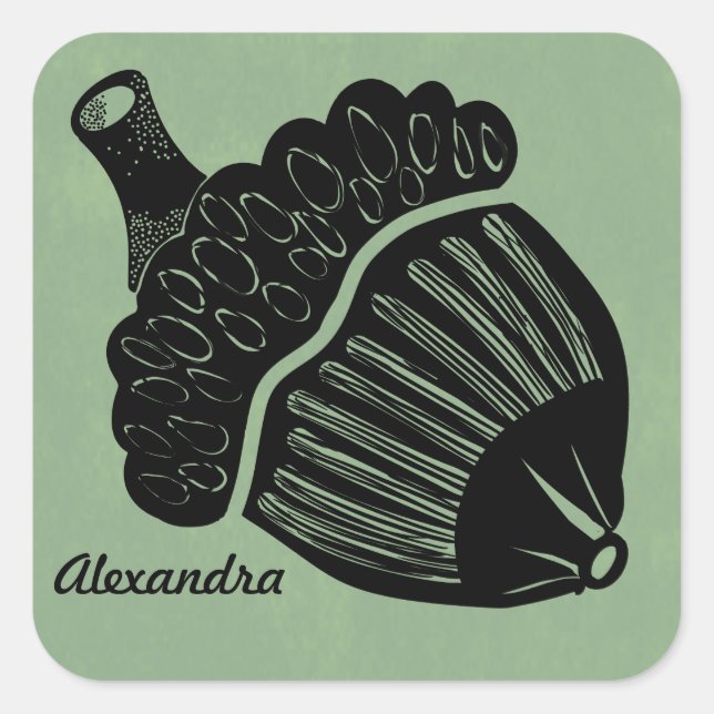 Green Acorn Woodcut Quadratischer Aufkleber (Vorderseite)