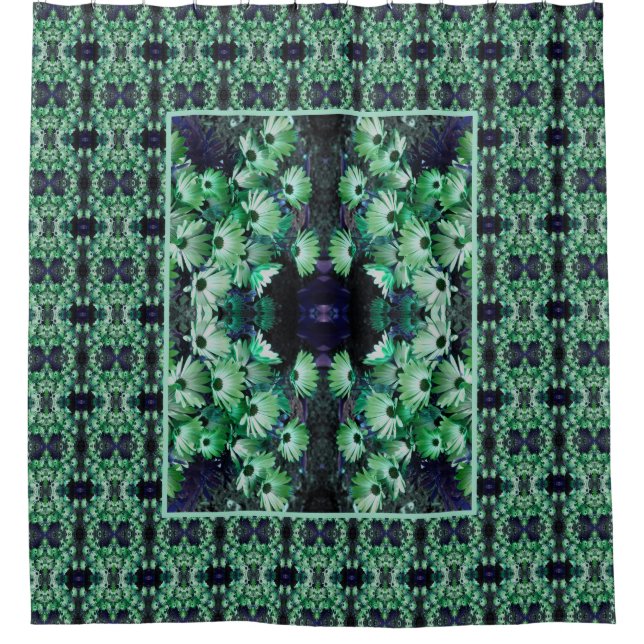 Green African Daisy Blume Abstrakt Duschvorhang (Vorderseite)