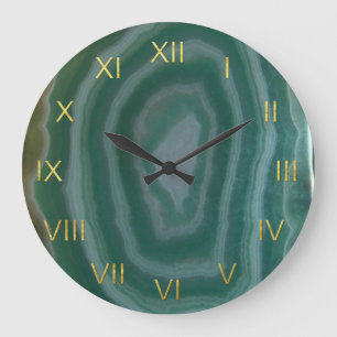 Green Agate Clock with Faux Gold Foil Numbers Große Wanduhr