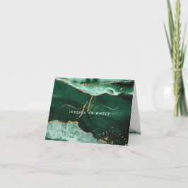 Green Agate Geode Gold Glitzer Monogram Script