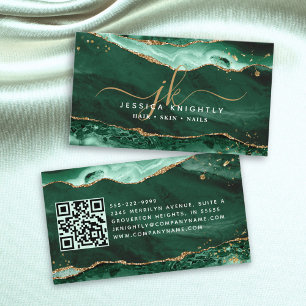 Green Agate Geode Monogram Gold Script Visitenkarte