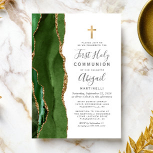 Green Agate Gold Glitzer Erste Heilige Kommune Einladung