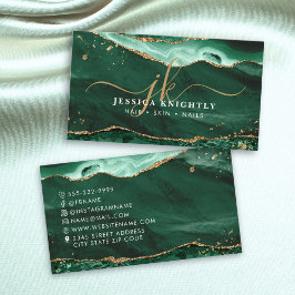 Green Agate Gold Glitzer Script Monogram Visitenkarte